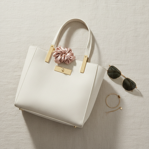 Ivory Linen Tote & Silk Scrunchie Set